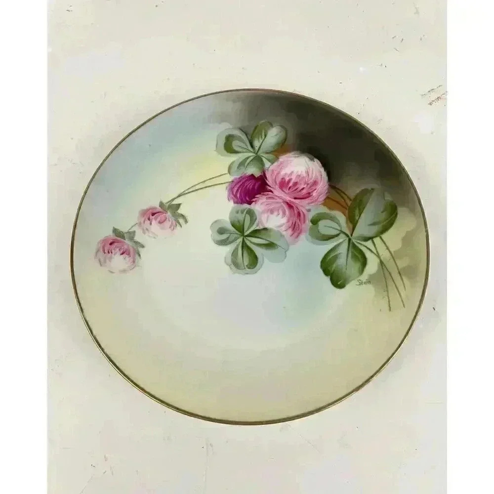 Royal Rudolstadt Prussia Hand Painted Floral Plate Roses Stein 7.5" Gold Trim‎